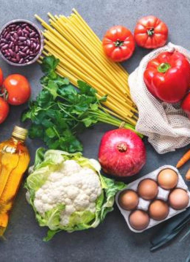 fruits and vegetables displayed on table