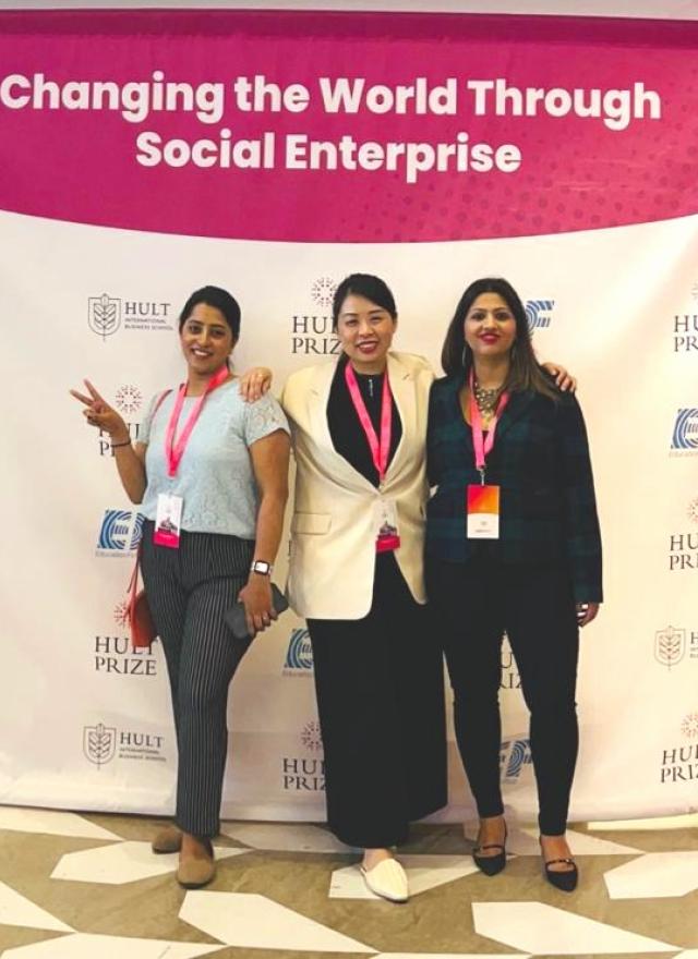 Faye Wu, Amita Nair and Kritika Singh pose at the Hult Competition