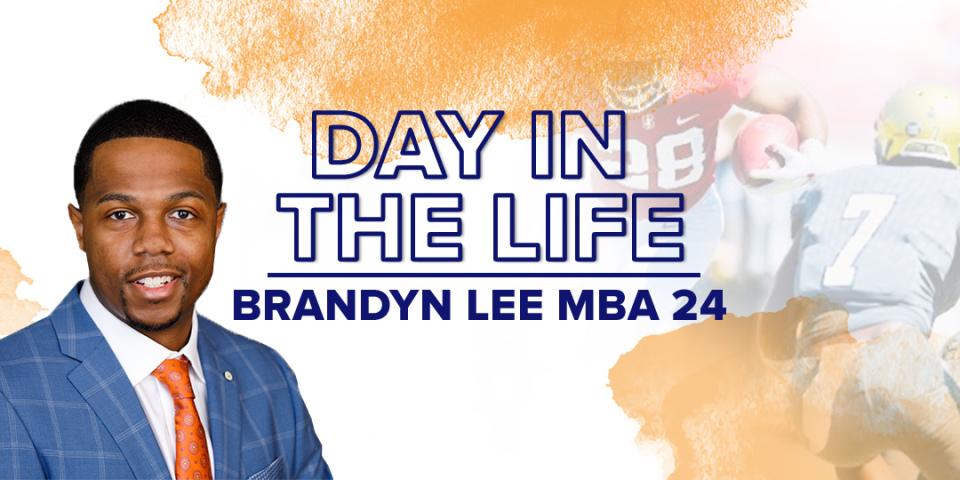 Day in the Life graphic featuring Sacramento MBA student Brandyn Lee